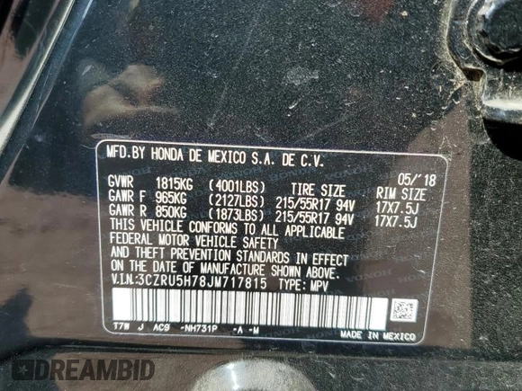 2018 Honda HR-V EX-L Navi with VIN 3CZRU5H78JM717815, listed as a Copart auction lot 84270424 with 78,450 mi miles and Salvage Title. Bid and sale history available at carsss.com. Image 13.