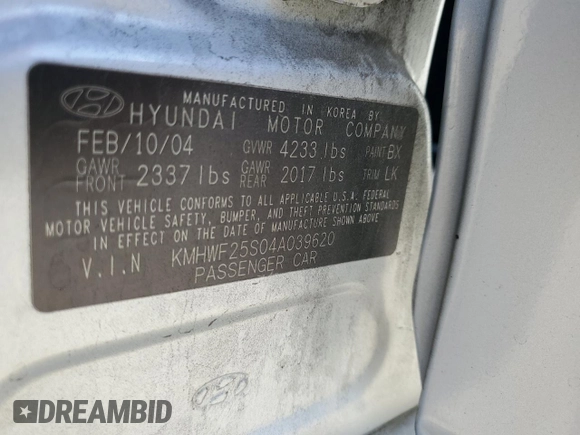 2004 Hyundai Sonata with VIN KMHWF25S04A039620, listed as a Copart auction lot 84199634 with 227,690 mi miles and Salvage Title. Bid and sale history available at carsss.com. Image 14.