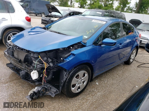 2014 Kia Forte LX with VIN KNAFK4A62E5072887, listed as a Copart auction lot 54943764 with 0 mi miles and Salvage Title. Bid and sale history available at carsss.com. Image 1.