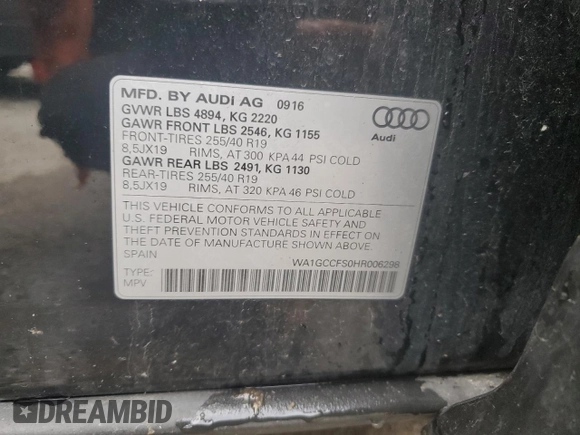 2017 Audi Q3 Prestige with VIN WA1GCCFS0HR006298, listed as a Copart auction lot 78718044 with 96,410 mi miles and Clean Title. Bid and sale history available at carsss.com. Image 13.