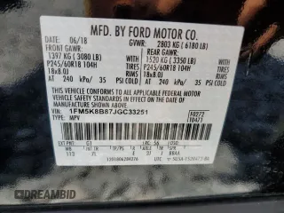 2018 Ford Explorer z VIN 1FM5K8B87JGC33251, wystawiony jako Copart lot #57468405 z przebiegiem 38 843 mil mil oraz Szkoda całkowita • Salvage title. Historia ofert i sprzedaży dostępna na DreamBid. Obrazek 13.