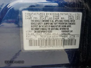 2019 Nissan Sentra SV with VIN 3N1AB7AP9KY215293, listed as a Copart auction lot 88213525 with 48,725 mi miles and Salvage Title. Bid and sale history available at DreamBid. Image 15.