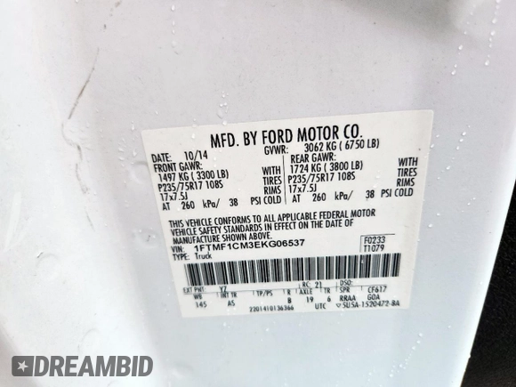 2014 Ford F-150 XL z VIN 1FTMF1CM3EKG06537, wystawiony jako Copart lot #63465355 z przebiegiem 187 903 mil mil oraz Szkoda całkowita • Salvage title. Historia ofert i sprzedaży dostępna na DreamBid. Obrazek 13.