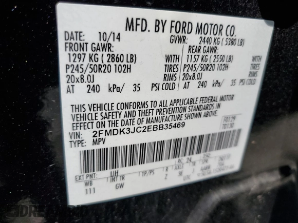 2014 Ford Edge SEL with VIN 2FMDK3JC2EBB35469, listed as a Copart auction lot 52348165 with 95,518 mi miles and Salvage Title. Bid and sale history available at carsss.com. Image 13.