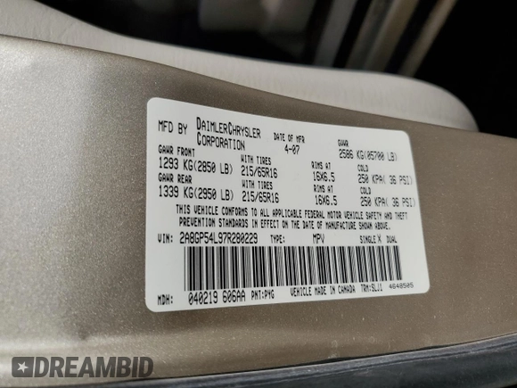 2007 Chrysler Town & Country LWB Touring with VIN 2A8GP54L97R280229, listed as a Copart auction lot 79124214 with 135,668 mi miles and Salvage Title. Bid and sale history available at carsss.com. Image 13.