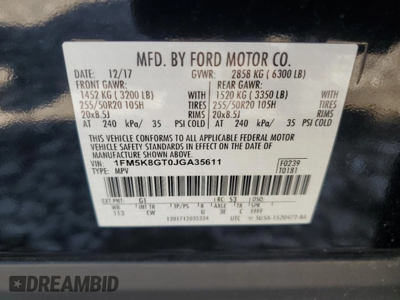 2018 Ford Explorer Sport z VIN 1FM5K8GT0JGA35611, wystawiony jako Copart lot #62075905 z przebiegiem 81 553 mil mil oraz Szkoda całkowita • Salvage title. Historia ofert i sprzedaży dostępna na DreamBid. Obrazek 13.