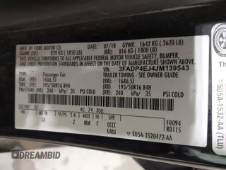2018 Ford Fiesta SE with VIN 3FADP4EJ4JM139543, listed as a IAAI auction lot 41652653 with 47,517 mi miles and . Bid and sale history available at DreamBid. Image 9.