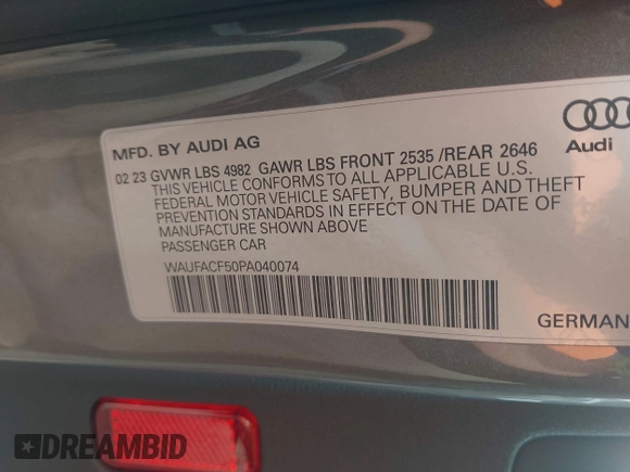 2023 Audi A5 Sportback S line Premium Plus with VIN WAUFACF50PA040074, listed as a IAAI auction lot 41933197 with 21,871 mi miles and . Bid and sale history available at DreamBid. Image 9.