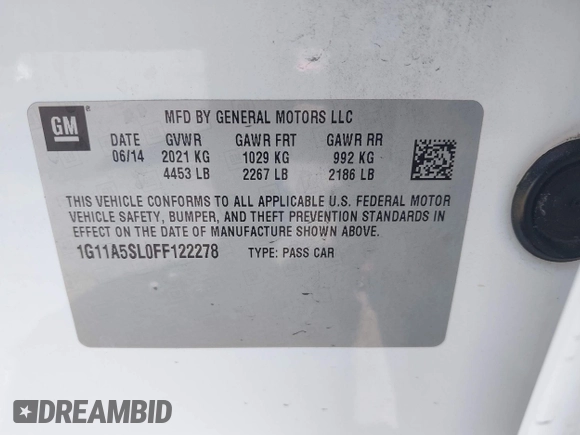 2015 Chevrolet Malibu LS with VIN 1G11A5SL0FF122278, listed as a IAAI auction lot 42095636 with 111,911 mi miles and . Bid and sale history available at DreamBid. Image 9.
