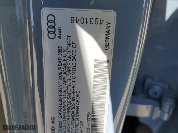 2023 Audi e-tron GT Premium Plus with VIN WAUFJBFW2P7003754, listed as a Copart auction lot 53279094 with NaN miles. Bid and sale history available at carsss.com. Image 12.