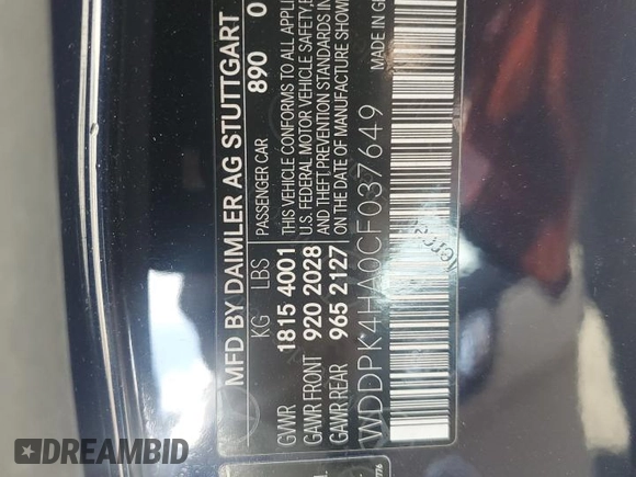 2012 Mercedes-Benz SLK 250 with VIN WDDPK4HA0CF037649, listed as a Copart auction lot 69355734 with 23,606 mi miles and Salvage title. Bid and sale history available at DreamBid. Image 12.