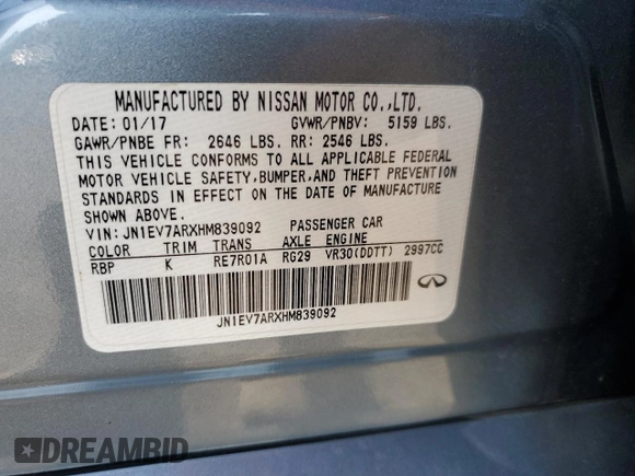 2017 Infiniti Q50 3.0t Premium with VIN JN1EV7ARXHM839092, listed as a Copart auction lot 47545185 with 79,226 mi miles and Salvage Title. Bid and sale history available at carsss.com. Image 12.