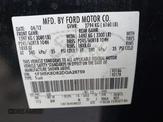 2013 Ford Explorer XLT with VIN 1FM5K8D82DGA28759, listed as a IAAI auction lot 42098916 with 236,444 mi miles and . Bid and sale history available at carsss.com. Image 9.