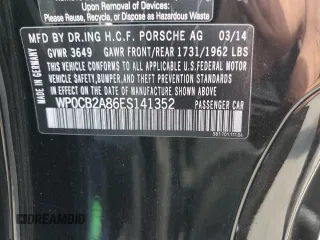 2014 Porsche Boxster S with VIN WP0CB2A86ES141352, listed as a Copart auction lot 58347315 with Not provided miles and Salvage title. Bid and sale history available at DreamBid. Image 12.