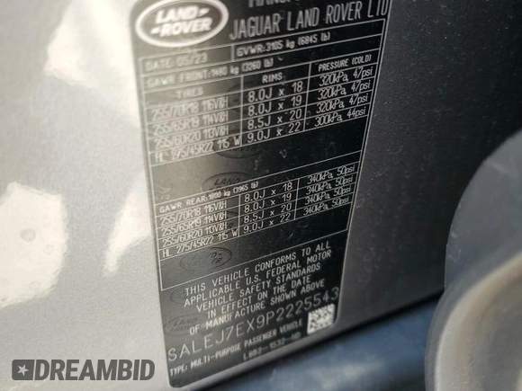 2023 Land Rover Defender S with VIN SALEJ7EX9P2225543, listed as a Copart auction lot 58923035 with 30,908 mi miles and Clean title. Bid and sale history available at DreamBid. Image 13.