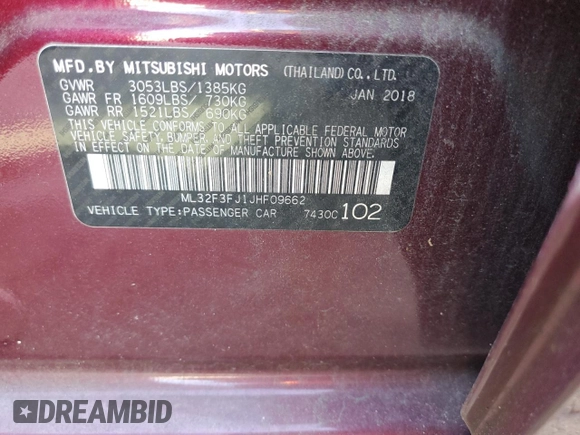 2018 Mitsubishi Mirage ES z VIN ML32F3FJ1JHF09662, wystawiony jako Copart lot #58352485 z przebiegiem 83 880 mil mil oraz Szkoda całkowita • Salvage title. Historia ofert i sprzedaży dostępna na DreamBid. Obrazek 12.