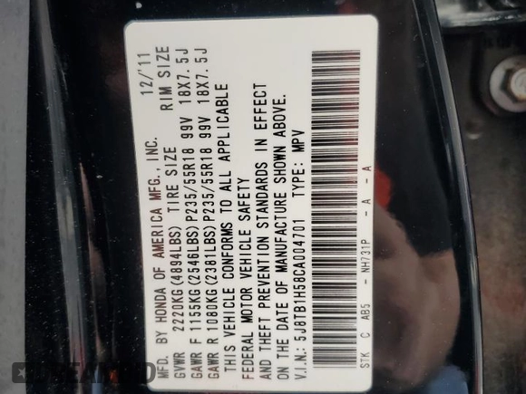 2012 Acura RDX Technology with VIN 5J8TB1H58CA004701, listed as a Copart auction lot 52765435 with 134,261 mi miles and Salvage Title. Bid and sale history available at DreamBid. Image 13.