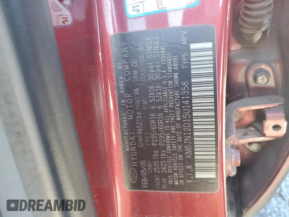 2005 Hyundai Tucson GLS with VIN KM8JN12D15U141358, listed as a Copart auction lot 73715334 with 173,503 mi miles and Salvage Title. Bid and sale history available at carsss.com. Image 14.