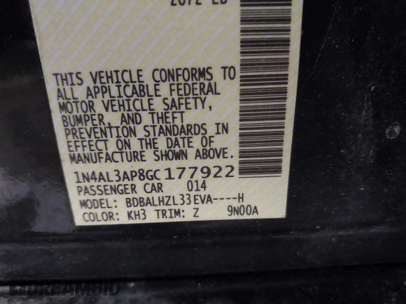 2016 Nissan Altima SR with VIN 1N4AL3AP8GC177922, listed as a IAAI auction lot 41802573 with 160,799 mi miles and . Bid and sale history available at carsss.com. Image 9.