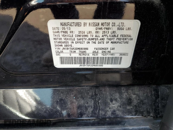 2014 Infiniti Q50 with VIN JN1BV7AR2EM680986, listed as a Copart auction lot 47802735 with 165,946 mi miles and Salvage Title. Bid and sale history available at DreamBid. Image 14.