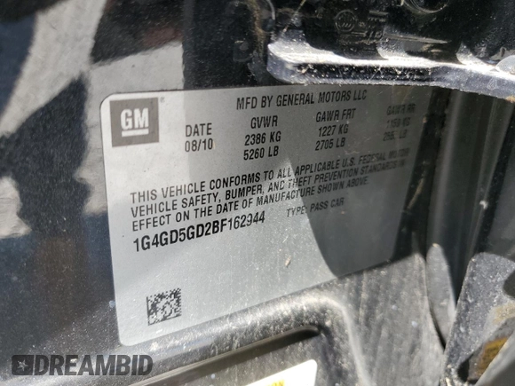 2011 Buick LaCrosse CXL with VIN 1G4GD5GD2BF162944, listed as a Copart auction lot 56567505 with 78,660 mi miles and Salvage title. Bid and sale history available at DreamBid. Image 12.