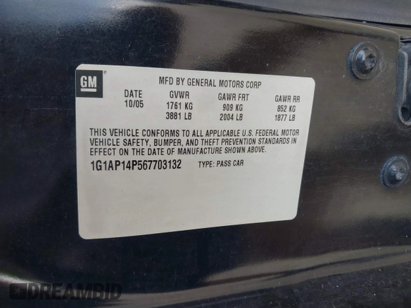 2006 Chevrolet Cobalt with VIN 1G1AP14P567703132, listed as a IAAI auction lot 41672726 with 211,020 mi miles and . Bid and sale history available at DreamBid. Image 9.