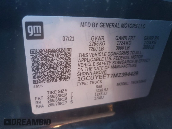 2021 Chevrolet Silverado 1500 RST with VIN 1GCUYEET7MZ394429, listed as a Copart auction lot 41512345 with 50,723 mi miles and Salvage Title. Bid and sale history available at carsss.com. Image 12.