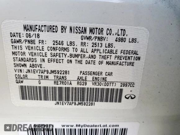 2018 Infiniti Q50 Luxe with VIN JN1EV7AP9JM592281, listed as a Copart auction lot 63676555 with 40,249 mi miles and Salvage title. Bid and sale history available at DreamBid. Image 12.
