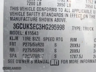 2017 Chevrolet Silverado 1500 LTZ with VIN 3GCUKSEC3HG295998, listed as a IAAI auction lot 41863695 with 160,573 mi miles. Bid and sale history available at carsss.com. Image 9.
