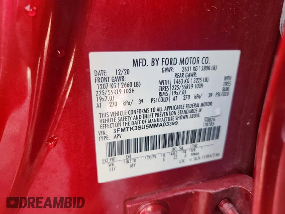 2021 Ford Mustang Mach-E Premium z VIN 3FMTK3SU5MMA03399, wystawiony jako Copart lot #62532305 z przebiegiem 50 427 mil mil oraz Szkoda całkowita • Salvage title. Historia ofert i sprzedaży dostępna na DreamBid. Obrazek 14.