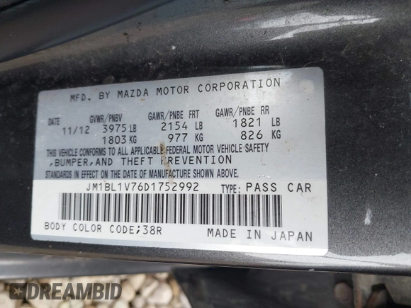 2013 Mazda 3 i Touring with VIN JM1BL1V76D1752992, listed as a IAAI auction lot 41868271 with 259,007 mi miles and . Bid and sale history available at carsss.com. Image 9.