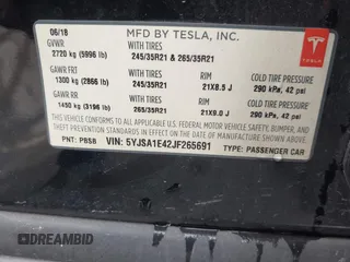2018 Tesla Model S 75D with VIN 5YJSA1E42JF265691, listed as a IAAI auction lot 41886105 with 99,485 mi miles and . Bid and sale history available at DreamBid. Image 9.