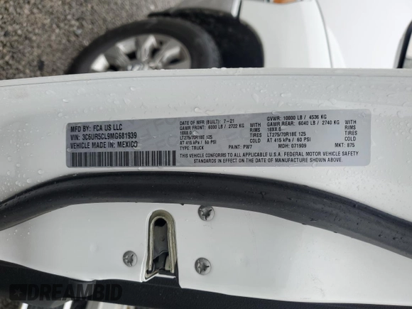 2021 Ram 2500 Tradesman with VIN 3C6UR5CL9MG681939, listed as a Copart auction lot 51929025 with 49,308 mi miles and Salvage title. Bid and sale history available at DreamBid. Image 12.