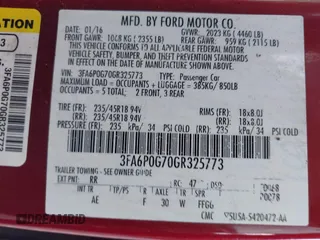 2016 Ford Fusion S z VIN 3FA6P0G70GR325773, wystawiony jako IAAI lot #42250513 z przebiegiem 167 224 mil mil oraz . Historia ofert i sprzedaży dostępna na DreamBid. Obrazek 9.