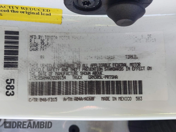 2019 Toyota Tacoma SR z VIN 3TMCZ5AN4KM220154, wystawiony jako IAAI lot #41602065 z przebiegiem 92 345 mil mil oraz . Historia ofert i sprzedaży dostępna na DreamBid. Obrazek 9.