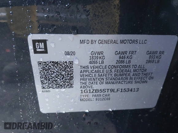 2020 Chevrolet Malibu LS with VIN 1G1ZB5ST9LF153413, listed as a IAAI auction lot 41657217 with 46,802 mi miles and . Bid and sale history available at DreamBid. Image 9.
