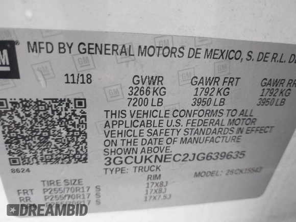 2018 Chevrolet Silverado 1500 Work Truck with VIN 3GCUKNEC2JG639635, listed as a IAAI auction lot 41140556 with 60,998 mi miles. Bid and sale history available at carsss.com. Image 9.