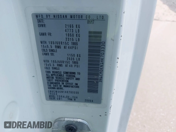 2017 Nissan NV200 S with VIN 3N6CM0KN1HK703330, listed as a IAAI auction lot 42606012 with 215,685 mi miles and . Bid and sale history available at DreamBid. Image 9.