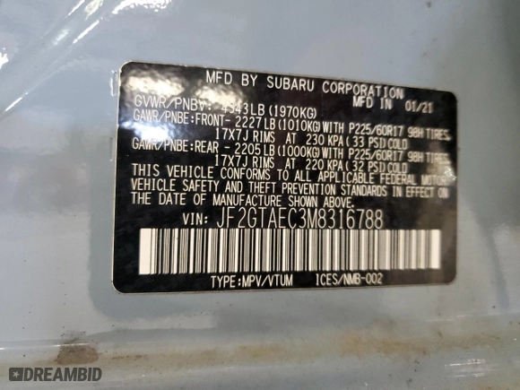 2021 Subaru Crosstrek Premium with VIN JF2GTAEC3M8316788, listed as a Copart auction lot 50977245 with 25,607 mi miles and Non Repairable. Bid and sale history available at carsss.com. Image 14.
