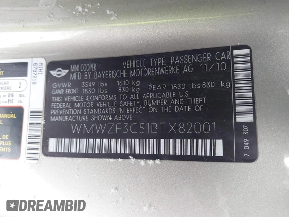 2011 MINI Clubman z VIN WMWZF3C51BTX82001, wystawiony jako IAAI lot #41310574 z przebiegiem 109 520 mil mil oraz . Historia ofert i sprzedaży dostępna na DreamBid. Obrazek 9.