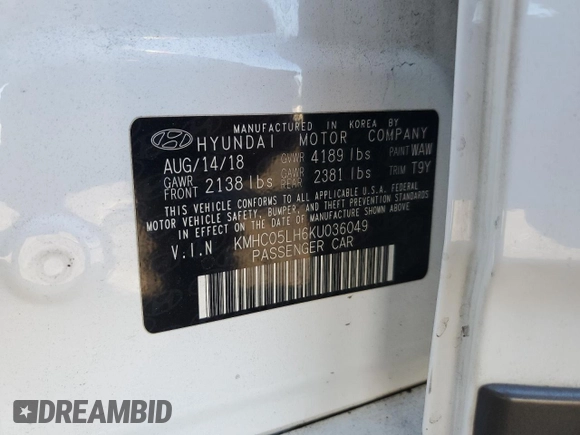 2019 Hyundai Ioniq Limited z VIN KMHC05LH6KU036049, wystawiony jako Copart lot #80132394 z przebiegiem 105 682 mil mil oraz Szkoda całkowita • Salvage title. Historia ofert i sprzedaży dostępna na DreamBid. Obrazek 12.