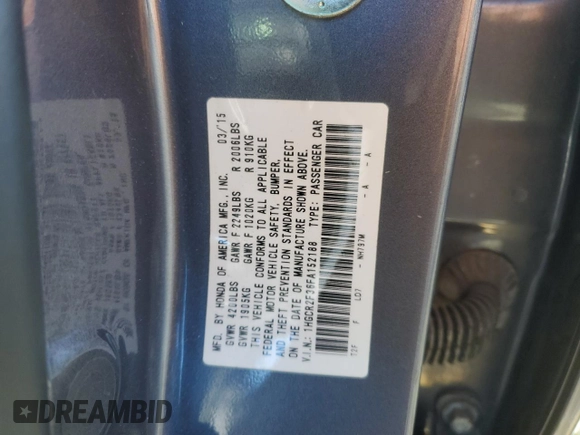 2015 Honda Accord Sedan LX with VIN 1HGCR2F36FA152188, listed as a Copart auction lot 49317205 with 192,583 mi miles and Salvage Title. Bid and sale history available at carsss.com. Image 12.