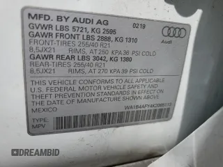 2019 Audi SQ5 Premium Plus with VIN WA1B4AFY4K2065113, listed as a Copart auction lot 54345894 with 32,201 mi miles and Salvage Title. Bid and sale history available at DreamBid. Image 14.