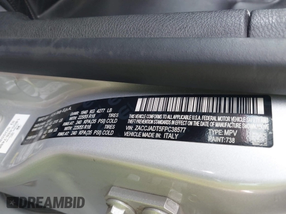 2015 Jeep Renegade Limited with VIN ZACCJADT5FPC38577, listed as a IAAI auction lot 42190585 with 116,883 mi miles and . Bid and sale history available at DreamBid. Image 9.