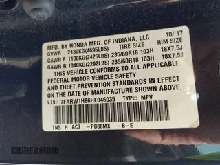 2017 Honda CR-V EX-L with VIN 7FARW1H86HE046035, listed as a IAAI auction lot 41871648 with 186,548 mi miles. Bid and sale history available at carsss.com. Image 9.