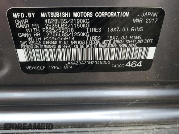 2017 Mitsubishi Outlander SE with VIN JA4AZ3A30HZ045252, listed as a Copart auction lot 63593705 with 121,497 mi miles and Clean title. Bid and sale history available at DreamBid. Image 13.