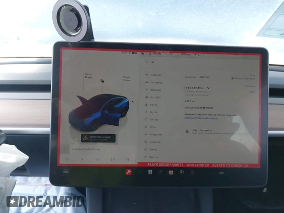 2024 Tesla Model Y Long Range with VIN 7SAYGDEE2RF129577, listed as a IAAI auction lot 41357180 with 6,697 mi miles and . Bid and sale history available at DreamBid. Image 7.