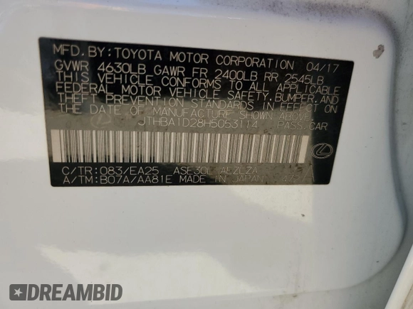 2017 Lexus IS 200t с VIN JTHBA1D28H5053114, выставлен на аукционе Copart как лот 52978965 с пробегом 49 296 миль миль и Чистый • Clean title. История ставок и продаж доступна на DreamBid. Изображение 12.