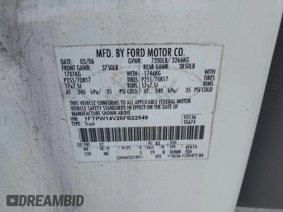 2006 Ford F-150 XL with VIN 1FTPW14V26FB22549, listed as a Copart auction lot 77651524 with 171,264 mi miles and Salvage Title. Bid and sale history available at carsss.com. Image 12.