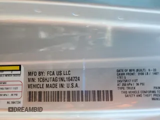 2022 Jeep Gladiator Altitude с VIN 1C6HJTAG1NL164724, выставлен на аукционе Copart как лот 62400065 с пробегом 46 993 миль миль и Списание • Salvage title. История ставок и продаж доступна на DreamBid. Изображение 13.